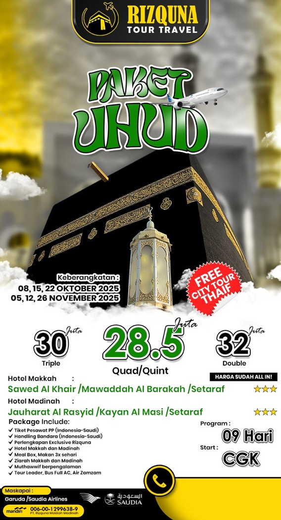 Umrah Paket Uhud OKT-SEP + Thaif