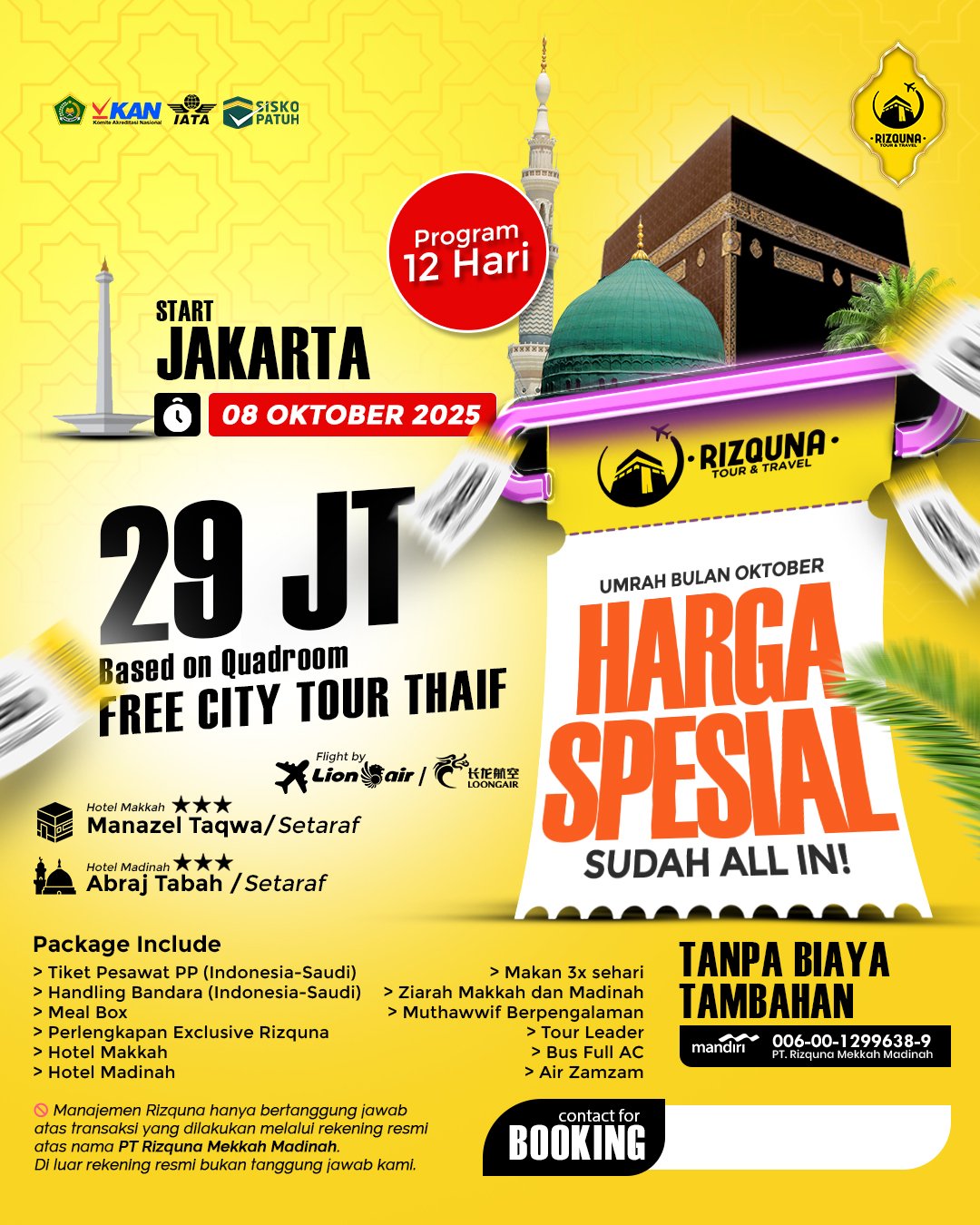Harga Spesial Umrah 08OKT2025+Thaif