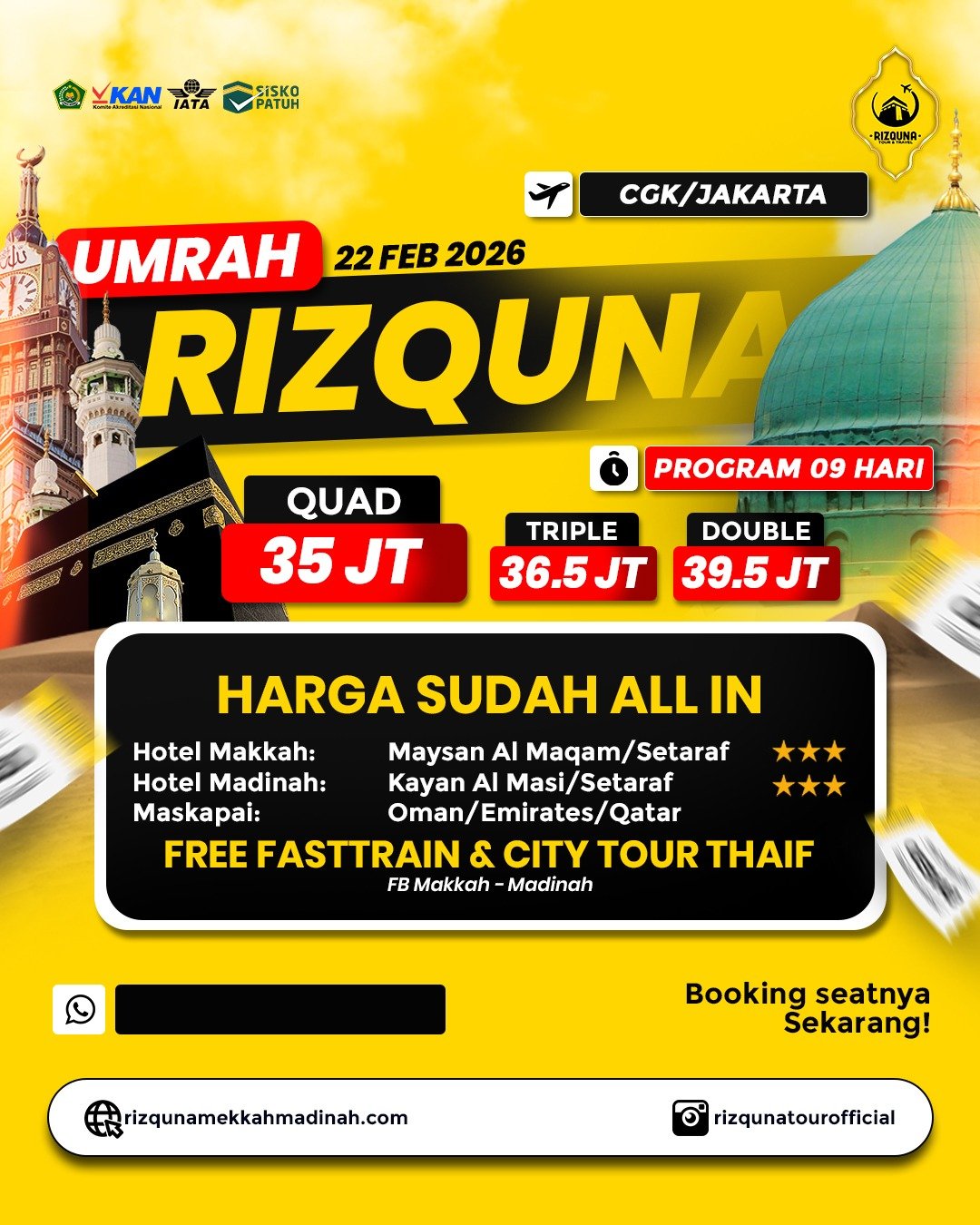 Umroh 22FEB2026 Free Fasttrain+Thaif